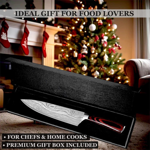 8 Inch Japanese Chef Knife | Razor Sharp High Carbon Stainless Steel Kitchen Knife | Damascus Pattern Professional