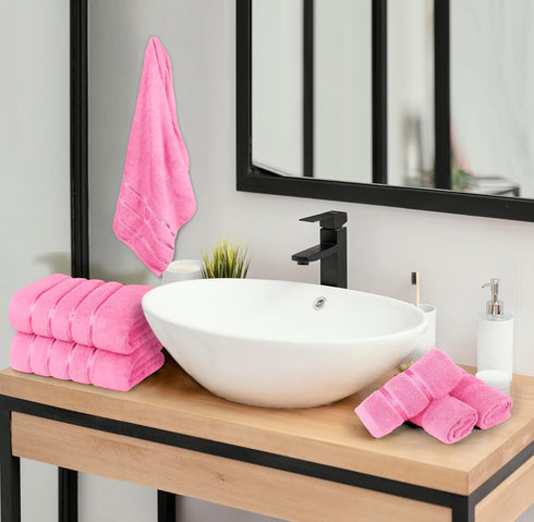 YRALY 8 Set, 600 2 2 4 Piece Luxury Towel GSM Ring Spun Cotton, Soft & Absorbent Viscose Stripe Towels, Bath, Hand