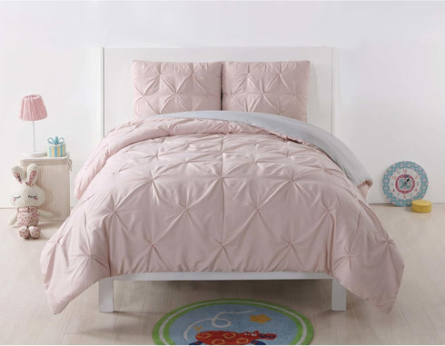 My World Pleated Solid Duvet Sets, Blush and Silver Grey, 2-Piece Twin XL Duvet Set, Polyester, OEKO-TEX Certified