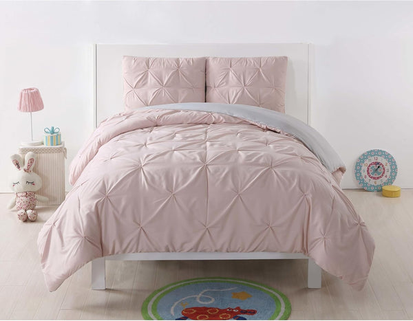 My World Pleated Solid Duvet Sets, Blush and Silver Grey, 2-Piece Twin XL Duvet Set, Polyester, OEKO-TEX Certified