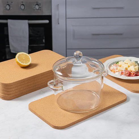 Rectangle Cork Trivets Set - 4 Pack, 12" x 7" x 0.4" Thick, Heat-Resistant Hot Pads for Kitchen