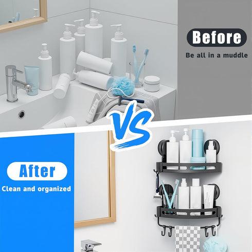 XXKMDXW Corner Shower Caddy Suction Cup Shower Shelf Corner No Drilling Bathroom Shower Organizer Storage Rack Suction