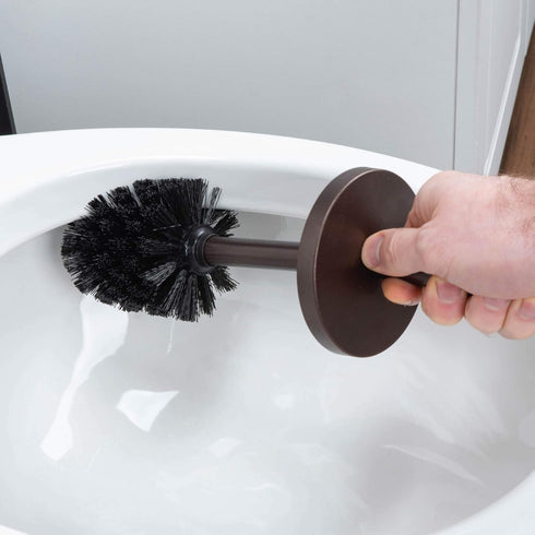 JS Jackson Supplies Sleek Toilet Brush and Holder with Metal Handle, Bronze, Pack of 2