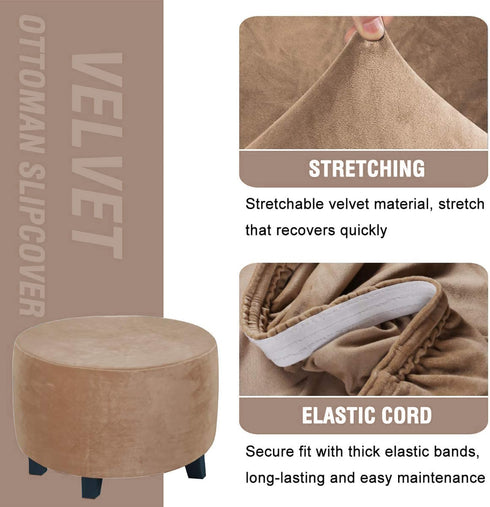 GERLNF Round Velvet Ottoman Slipcover Ottoman Covers Footstool Protector Covers Storage Stool Ottoman Covers Stretch