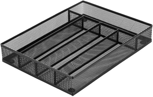 titivate Kitchen Cutlery Tray, Silverware Drawer Organizer with 5 Compartments for Forks/Knives/Spoons (Black)