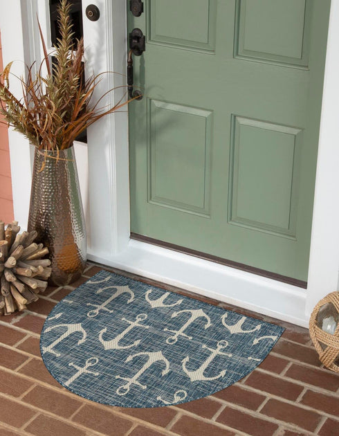 Unique Loom 2' 7" x 4' 1" Outdoor Coastal Area Rug - Ahoy, Hearth Blue/Ivory