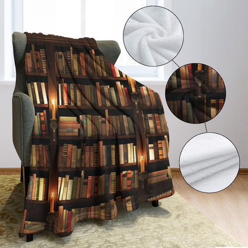 XSMEI 40"x50" Blanket with Books on It, Soft Warm Fleece Throw Blankets for Book Lovers Gift Ideas, Vintage Library