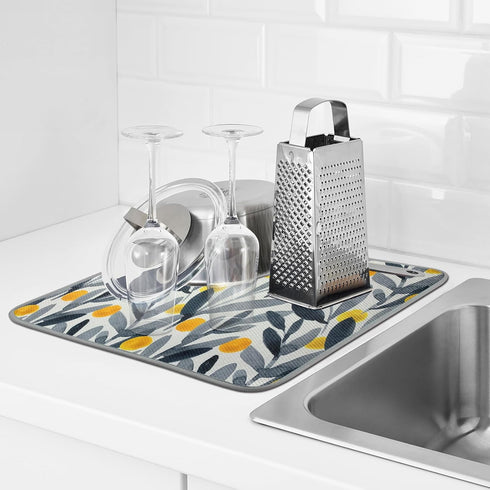 Microfiber Dish Drying Mat 16'' x 18'' - Super Absorbent Kitchen Counter Pad for Dishes, Coffee Maker Mat (Watercolor