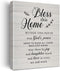 New Home Religious Wall Art, Bless This Home Canvas Print with Inspirational Quote for Rustic Decor