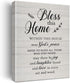New Home Religious Wall Art, Bless This Home Canvas Print with Inspirational Quote for Rustic Decor