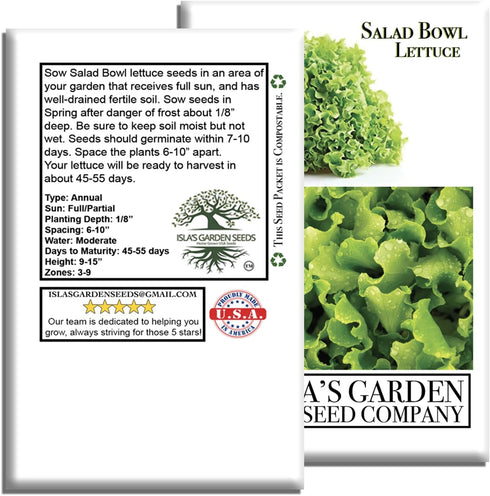 1000+ Salad Bowl Lettuce Seeds (Lactuca Sativa) Non-GMO Heirloom Seeds by Islas Garden Seeds, Tender Oakleaf Variety