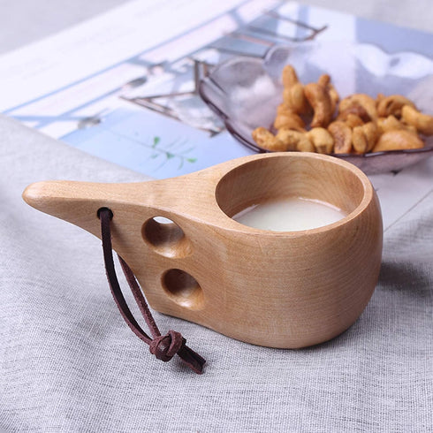 Nordic Style Wooden Cup, Handmade Natural Portable Wood Mug for Camping, Drinking Coffee, Tea, and Milk