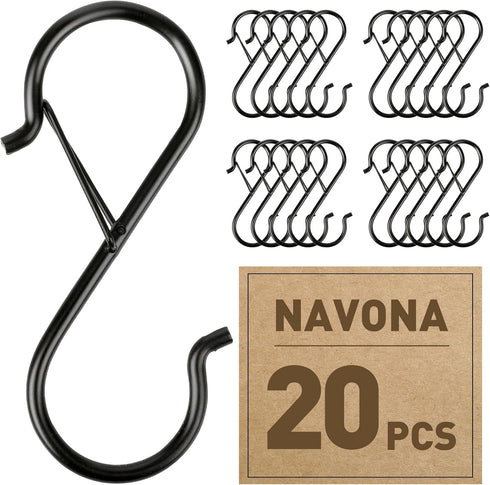 20 Pcs S Hooks Hanging Safety Buckle, 3.5 Inch Heavy-Duty Stainless-Steel Hooks for Kitchen Utensils, Pots, and Pans