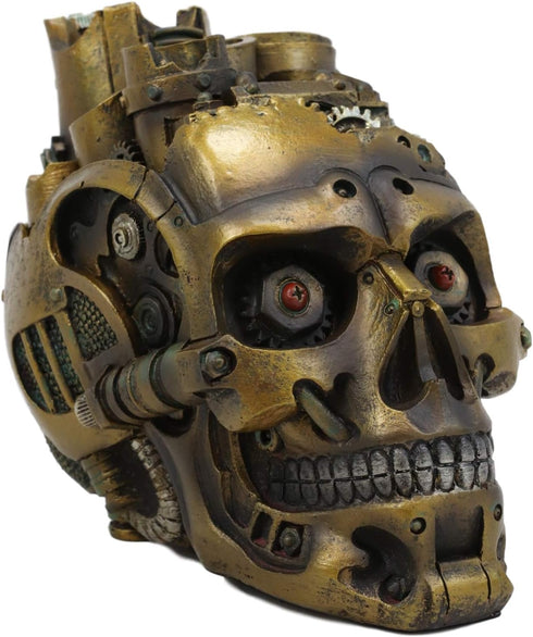 Ebros Gift Mad Max Steampunk Cyborg Robotic Skull Decorative Box, Jewelry Trinket Storage or Makeup Brush Holder
