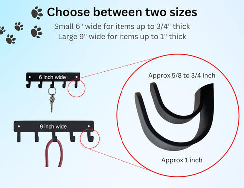 Paw Print Key Rack Hanger & Dog Leash Holder - Small 6 inch Wide, Made in USA