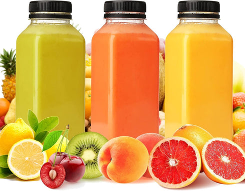 36pcs 12oz SUPERLELE Plastic Juice Bottles with Caps, Reusable Juicing Bottles, Clear Drink Containers with Lids