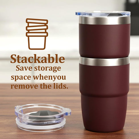 8 oz 18/8 (Black-2 Pack) Zenbo Stackable Espresso/Coffee Cups with Magnetic Lid, Ceramic-Lined Stainless Steel Mini