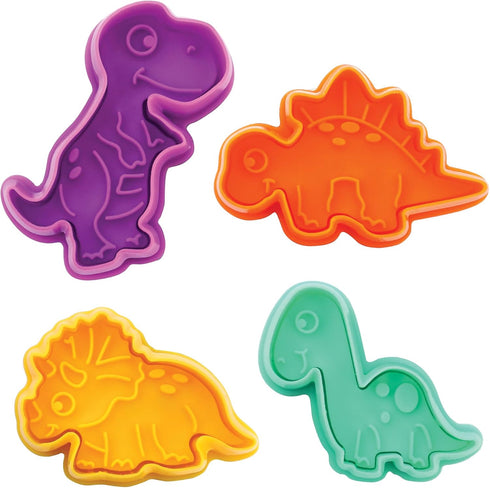 R&M Dinosaur Cookie Stamper, Baby Dinosaur, T-Rex, Stegosaurus, Triceratops, Brontosaurus, 2 Inch, 4 Piece Set
