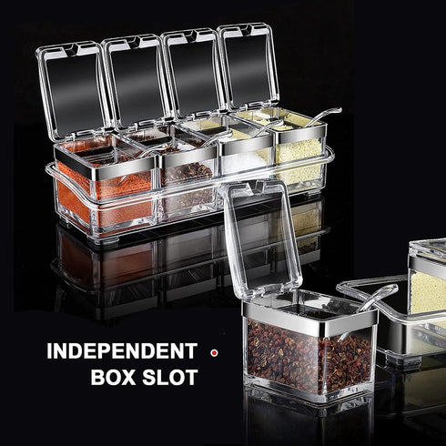 Set, 4 Acrylic Seasoning Box Piece Clear Premium Quality Storage Rack Spice Pots Condiment Jars for Salt Sugar Cruet