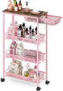 4-Tier KINGRACK Slim Storage Cart, Metal Rolling Cart, Organizer with Wooden Tabletop and Drawer Basket, Mobile
