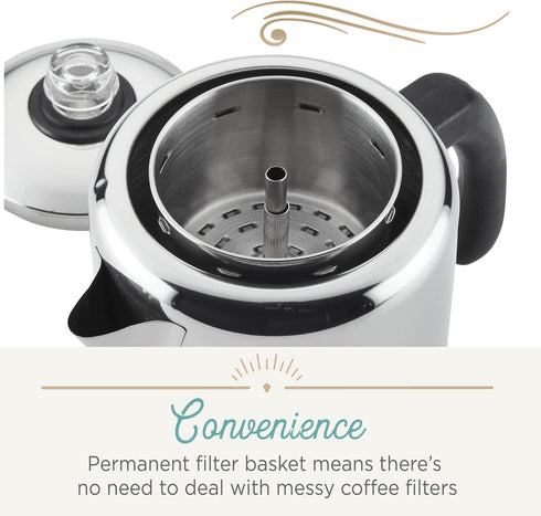 Farberware Classic Yosemite Stainless Steel Coffee Percolator, 8 Cup, Silver