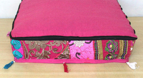 22x22x5 inches, CRAFT KALA Indian Square Patchwork Traditional Pouf Cover Indian Living Room Poufs Decorative