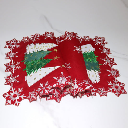 36 inches Christmas Tree Table Runner Embroidered Xmas Red White Snowflakes Runners Snow Decorations Long Coutout