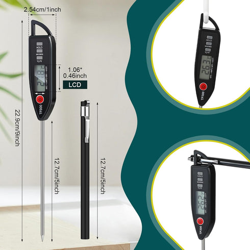 Waterproof Food Thermometer with Long Probe Digital Meat Thermometer for Water, Liquid, Candle and Cooking Instant Read Thermometer for Kitchen BBQ Grill Candy (Vivid Style)