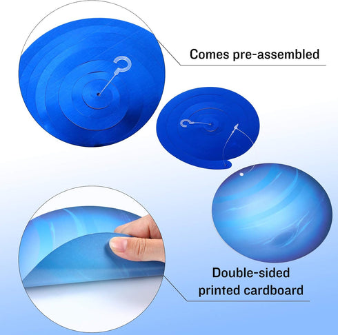 Blulu 30 Pcs Outer Space Party Decoration, Blue Solar System Planet UFO Rocket Astronaut Hanging Swirls