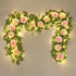 Dolicer 2Pcs Artificial Eucalyptus Garlands with Flowers - 8 Roses, Faux Floral