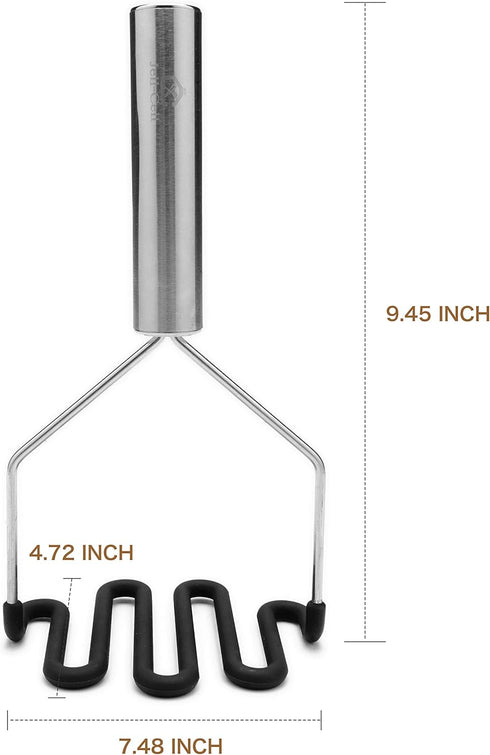 Jell-Cell Potato Masher with Silicone Protect Body, Premium Non-Scratch Stainless Steel for Smooth Mashed Potatoes
