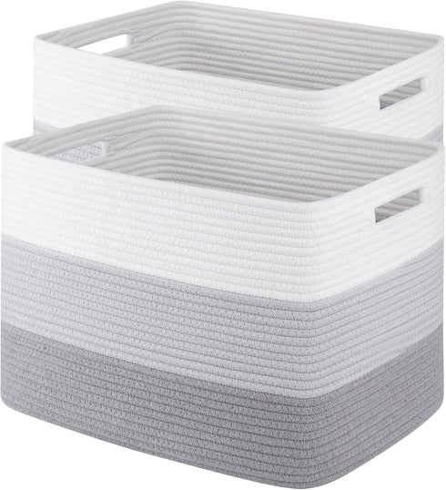 Storage Baskets for Organizing - 2 Pack Woven Rectangle Baskets for Shelves, Toy Storage, Gradient Grey