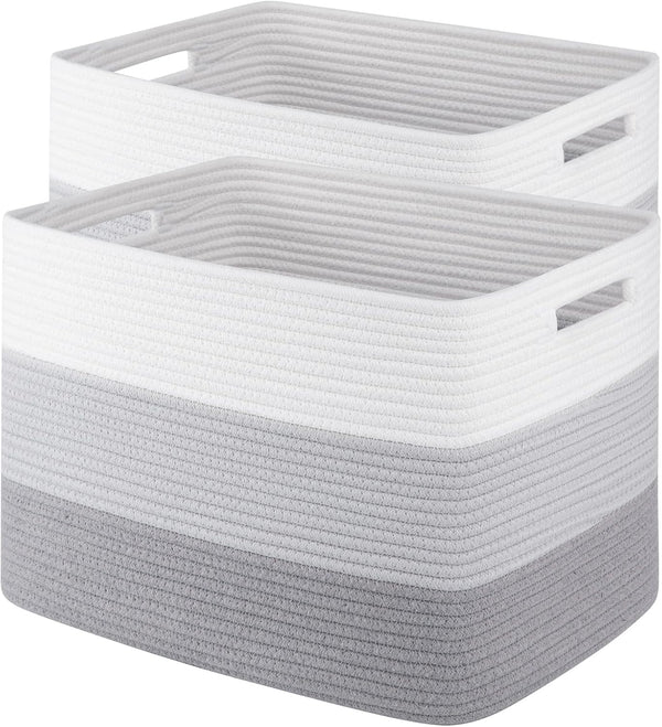 Storage Baskets for Organizing - 2 Pack Woven Rectangle Baskets for Shelves, Toy Storage, Gradient Grey