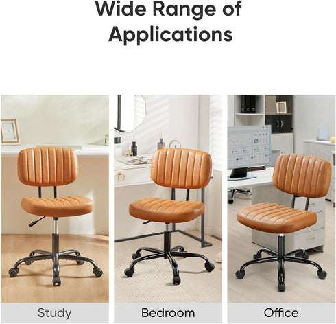 Armless 360 DUMOS Small Home Office Desk Chair - Vanity Task Chair with Low Back, Height Adjustable PU Leather Swivel