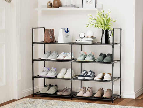 4 16-20 Closet FIDUCIAL HOME Tiers Shoe Rack Organizer Pairs Stackable Shoe Storage Shelf Durable for Entryway, Black