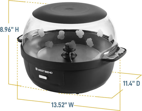 West Bend Stir Crazy Hot Oil Popcorn Popper - 6 Qt Popcorn Maker with Large Serving Bowl and Stirring Rod