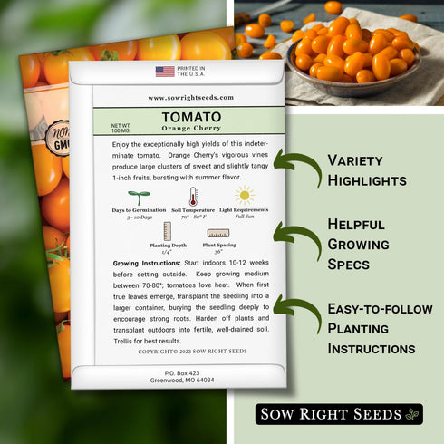 Packet (1) Sow Right Seeds - Orange Cherry Tomato Seeds for Planting - Non-GMO Heirloom with Instructions to Plant