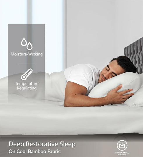 Threadmill 3 Piece Twin Sheets Set for Bed, Rayon Bamboo Cooling Bed Sheets Light Grey - 15 Inch Deep Pocket