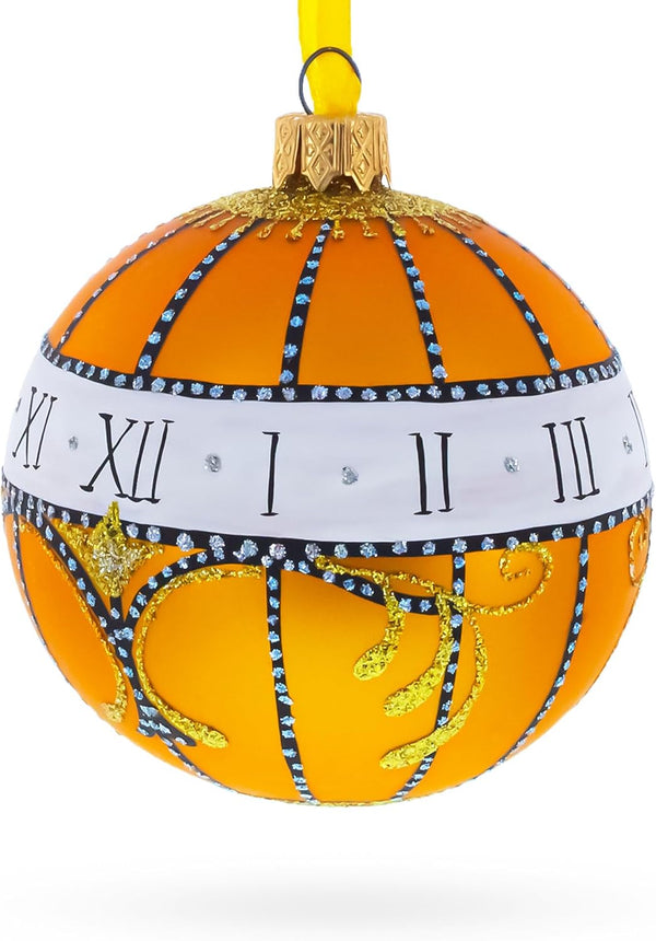1899 Madonna Lily Clock, Royal Egg Glass Ball Christmas Ornament, 3.25 Inches