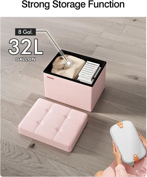Office,12.2 16.1 12.2 Inches, 200 Pink,UASND03P ABHENG Folding Storage Ottoman, Velvet Storage Bench, Footrest, Foot