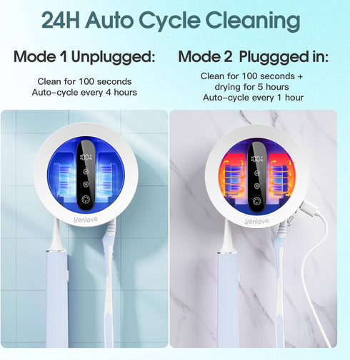 Upgraded UV Toothbrush Cleaner Holder, Toothbrush Holders Wall Mounted, Electric Toothbrush Holder for Bathroom, LED