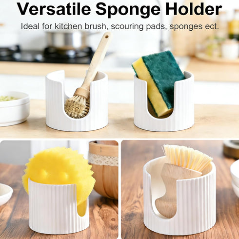 Countertop, Ceramic Sponge Holder for Kitchen Sink - Dishwasher Safe Porcelain Dish Sponge Caddy Minimalist Vertical