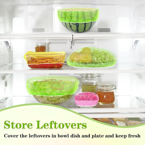 Plastic Bowl Covers, 60 PCS Elastic Reusable Fresh Keeping Bags, 3 Size Food Covers