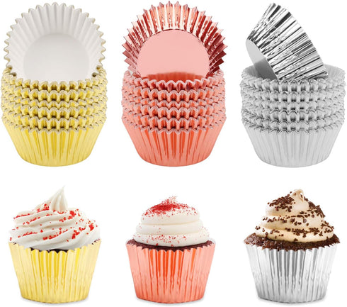 Foil Cupcake Liners - Metallic Muffin Paper Cases Pack of 300 Gold Silver Rose Gold Baking Cups