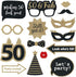 Fully Assembled 50th Birthday Photo Booth Props - Set of 30 - Cute Bday Designs with Real Glitter - Black & Gold Selfie