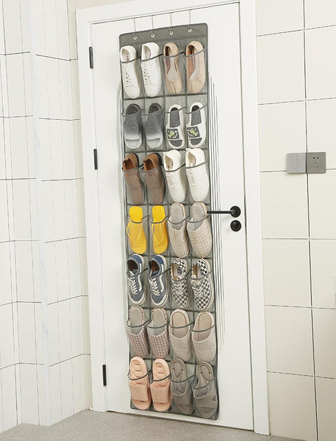Over The Door Shoe Organizer, 28 Pocket Shoe Rack for Closet, Hanging Door Storage, Gray