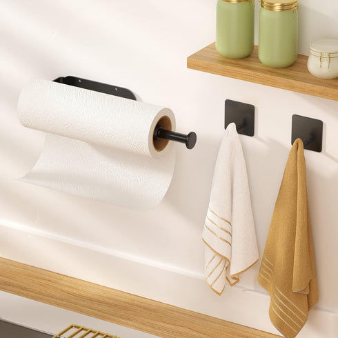 RV(2 Paper Towel Holder Under Cabinet, Single Hand Operable Wall Mount with Damping Effect, Self-Adhesive or Drilled