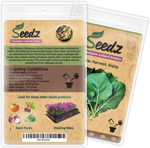 550, Organic Collard Greens Seeds, APPR. Champion Collard Greens, Heirloom Vegetable Seeds, Certified Organic, Non GMO