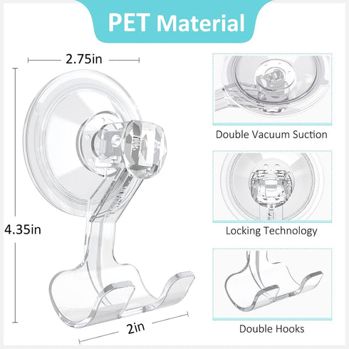 VIS'V Suction Cup Razor Holder, Shower Suction Hooks for His and Hers, Removable and Reusable, Clear, 4 Pcs.