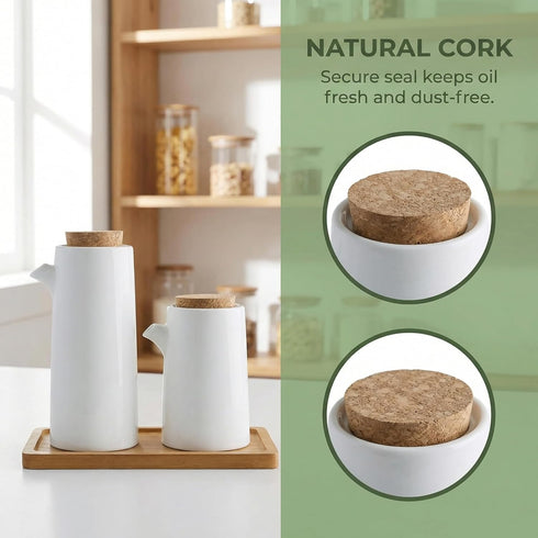 Set, Set 2 DOITOOL Oil and Vinegar Dispenser Bottle White Ceramic Olive Oil or Soy Sauce Dispenser for Kitchen